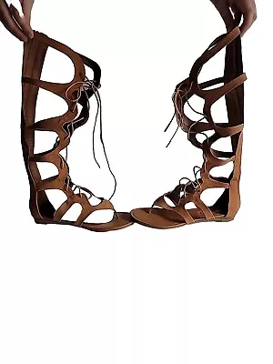 NEW LEILA STONE Gladiator  Sandals Size 9.5 Brown  Knee High • $15