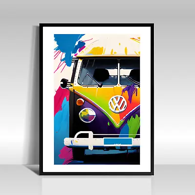 A4 Retro VW Camper Van Wall Art Home Decor Print Unique Colour Drip Style UK • £9.99