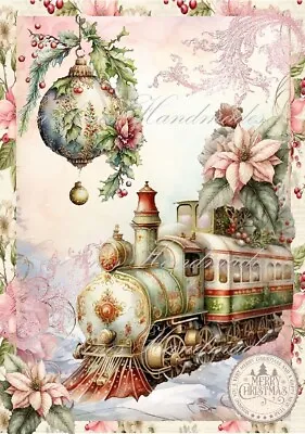 Victorian Christmas Train Designer MULTI-SIZE Cotton Fabric Quilt Block • $12.50