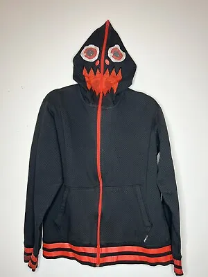 Volcom Hoodie Medium Mens Full Zip Black Red Monster Face Hooded Sweatshirt • $19.50