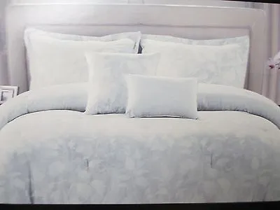 New NICOLE MILLER 300TC Cotton Duvet Set White Light Gray Floral - Full/Queen • $79.99