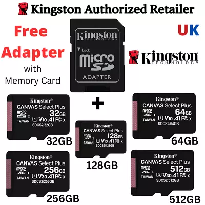 £23.99 • Buy Kingston Micro SD Card 32 64 128 256 512 GB SDHC SDXC Phone Memory Free Adapter