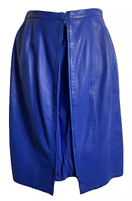 Vintage 80’s Vera Pelle Italy Leather Skirt Expandable Zippered Blue Womens 27 • $8.99