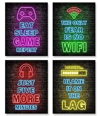 4 Pack Neon Gaming Posters Set Room Decorations Video Game Wall Art For Gamers • $10.79