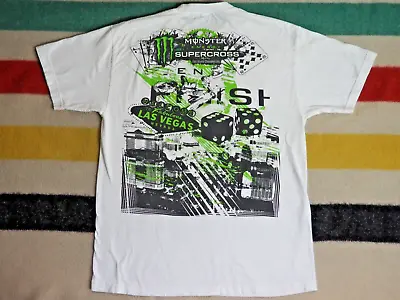 MONSTER ENERGY Supercross FIM Las Vegas MX Moto White Logo Tee T-Shirt L • $19.95