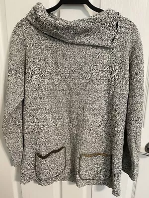 MARGARET WINTERS Sweater Womens XS Knit Long Sleeve White Gray 2 Pockets Tunic • $24.99