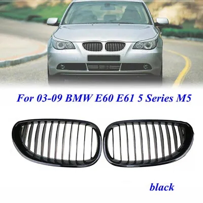 $28.74 • Buy For BMW E60 E61 M5 523i 525i 2003-10 Pair Gloss Black Front Kidney Grille Grill