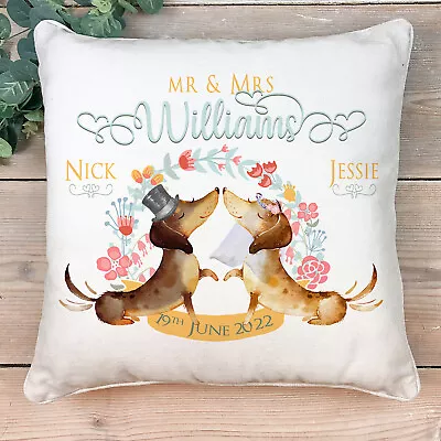 Personalised Wedding Gift Dachshund Cushion Cover MR & Mrs Anniversary KC203 • £12.95