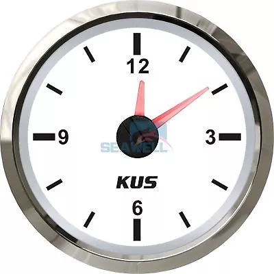 KUS Marine Quartz Clock Boat Car RV Hour Gauge White Face Dial 12 Hour 12V/24V • $44.99