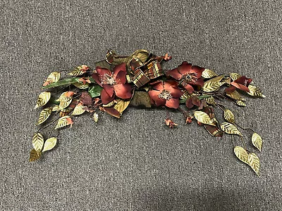 Vtg Homco Home Interiors Brass Ficus Leaf Fall Brown Magnolia Floral Swag Large • $50