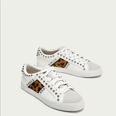 $45 • Buy Zara Studded Sneakers With Leopard Print - Size 6.5