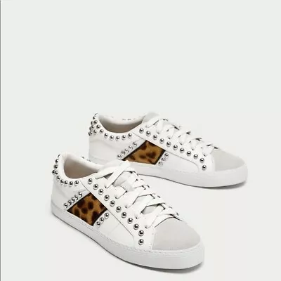 Zara Studded Sneakers With Leopard Print - Size 6.5 • $45