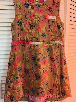 Boutique Cakewalk Kids Dress Sz 6 Tan W/ Pink Green Floral  Fully Lined  • £13.49
