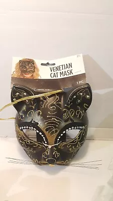 Adult Venetian Halloween/Masquerade Cat Mask Black & Gold • $12