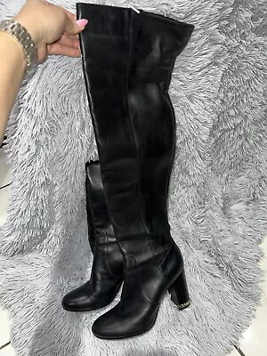 Michael Kors Women's Sabrina Over The Knee Boots Black Leather Sz 8 • $75