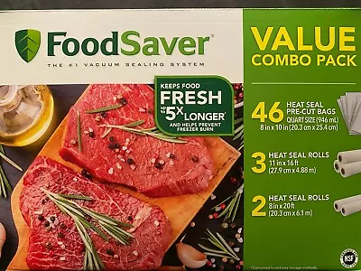 $62.95 • Buy FoodSaver Special Value Vacuum Seal Combo Pack 8  & 11  Rolls 46 Pre-Cut Qt Bags