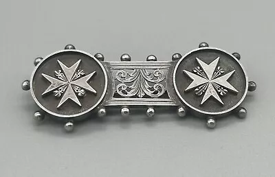 Victorian Silver Aesthetic Movement Double Maltese Cross Brooch Pin • $29.99