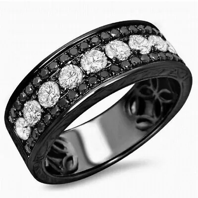 $289.95 • Buy Ring 14K Black Gold Plated Silver 4Ct Round Cut Lab Created Diamond Men's Band