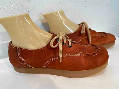 Sz 10 NOS Shoe Vtg 70s Boho Oxford Rust Leather Platform Heel Delmar Romania • $109.58