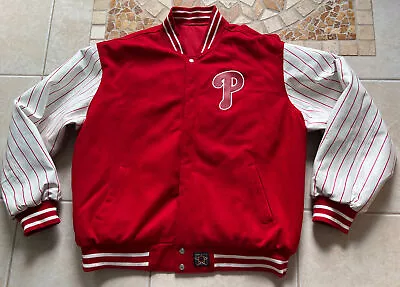 Philadelphia Phillies Red & White Leather Wool Reversible Jacket 3XL READ DESCR. • $75