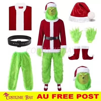 9pcs Furry Grinch Christmas Xmas Costume Suit With Head Mask Cosplay Outfits AU • $19.95