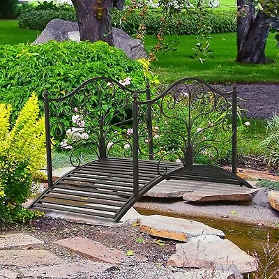 Garden Bridge Safety Siderails Delicate Scrollwork 4-foot Arched Metal  Black  • $228.88