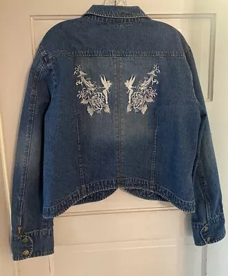 Women's XL Disney Divine Embroidered Cropped Denim Jeans Jacket Tink Tinkerbell • $29.95