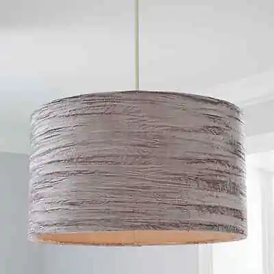 Easy Fit Crushed Velvet Grey Ceiling Lightshade Modern Style Pendant Drum Shade  • £19.99