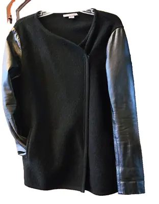 Vince Black Wool Moto Biker Jacket With Leather Sleeves Size Medium • $70