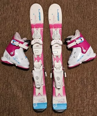 Elan Pink / Blue 70 Cm Downhill Skis + Gripwalk Bindings & Boots 15.5 / 8 • $299