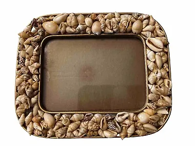 Vtg Seashell Picture Photo Frame Brass Tone Florida Style 3 1/4” X 4 1/2” Heavy • $21.28