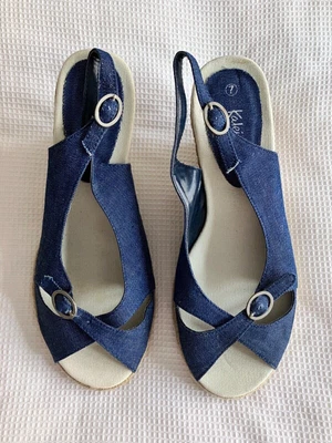 £12.99 • Buy Size 7 Sandals NEW By Kaleidoscope Blue Slingbacks 3.75'' Wedges FREE Delivery