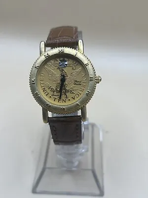 VTG Marcel Drucker Gold Tone $10 Eagle Coin Diamond Accent Dial Quartz Watch • $15