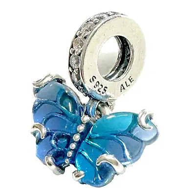 PANDORA Blue Murano Glass Butterfly Dangle Charm 792698C01 • $45