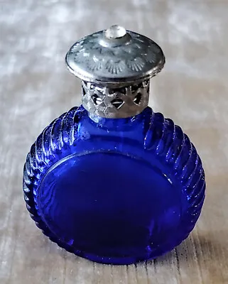 Vintage Cobalt Blue Bohemia? Glass Mini PERFUME BOTTLE W/Glass Wand Applicator • $58.12