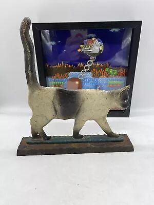 Vintage Heavy Iron CAT Doorstop 10  Long Figural Multicolor Fast Shipping • $39.99