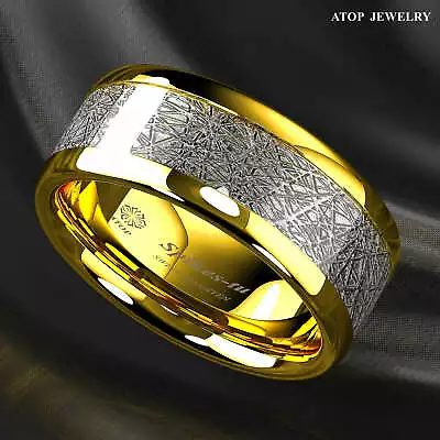 8mm 18k Gold Dome Tungsten Ring Fine Silver Inlay Wedding Band Ring ATOP Jewelry • $23.36