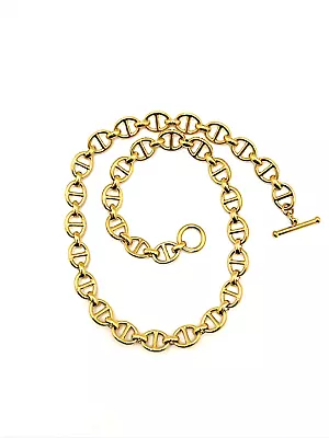 Vintage MONET Choker Necklace Gold Tone Oval Lined Links W/ Toggle 16  • $19.95