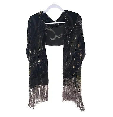 Valerie Stevens Scarf Velvet Burnout Fringe 80x20 Shawl Paisley Tassel Sheer • $19.76