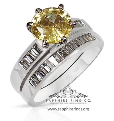 £2860.42 • Buy Certified 18kt W/Gold 2.35 Tw Round Cut Yellow Natural Sapphire & Diamond Ring's