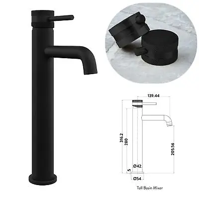 Modern Tall Basin Mixer Tap High Rise Bathroom Sink Faucet Matt Black Taps UK • £56