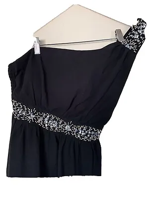 £10 • Buy Eva &Lola Dress  Size Large Black One Shoulder Sequine Embellished Midi Women
