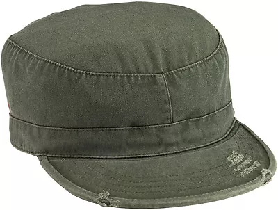 Vintage Fatigue Hat Fitted Army Uniform Military Patrol Washed Torn Ripped Hat • $12.99