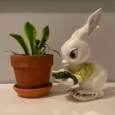 Vintage Ceramic White Rabbit Bunny Anthropomorphic Kitsch Cottonball Dispenser • $14