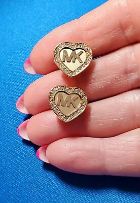 Michael Kors Gold Tone Hearts Logo Stud Earrings - NEW • $34.99