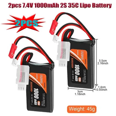 2Pack 7.4V Lipo Battery 1000mAh PH2.0 &JST Plug A Xial SCX24 For WL Toys RC Car  • £17.99