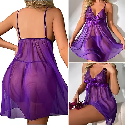 Babydoll Lingerie+Underwear Sexy Women's Nightwear Dress Lace Sleepwear G-string • $7.59