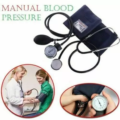 Nylon Cuff Blood Pressure Monitor Manual Stethoscope & Sphygmomanometer BP KIT • £9.98