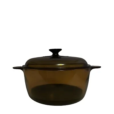 Corning Vision Glass Dutch Oven Amber 4.5 L W/Pyrex Lid 2 Tab Handle Dutch Oven • $35.98