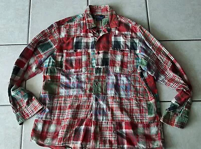 Polo Ralph Lauren Mens Flannel Shirt Patchwork Madras Plaid L Two Chest Pockets  • $47.80